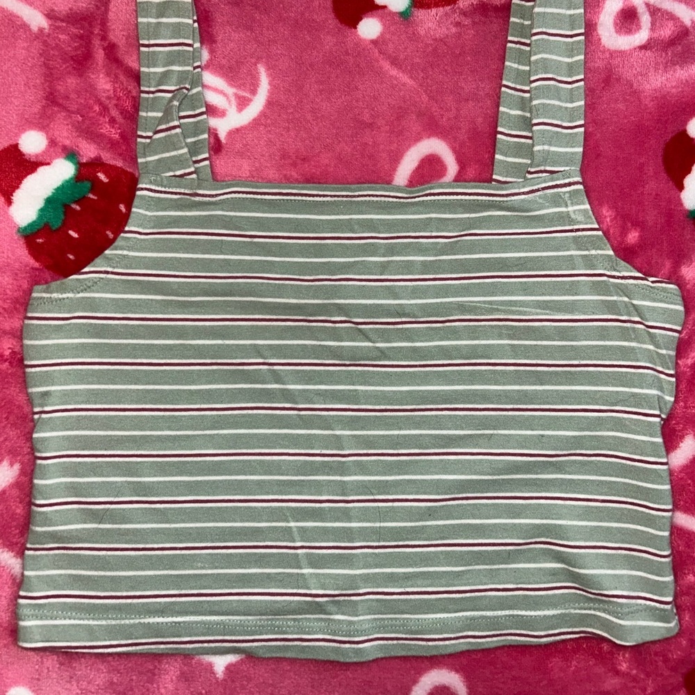 Forever 21 Green and White Striped Crop Top